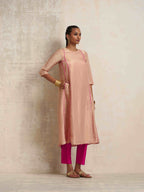 trueBrowns Blush Pink Tissue A-line Kurta Set - Distacart