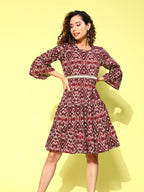 InWeave Women's Wine Pink Ikkat Print Short Dress - Distacart