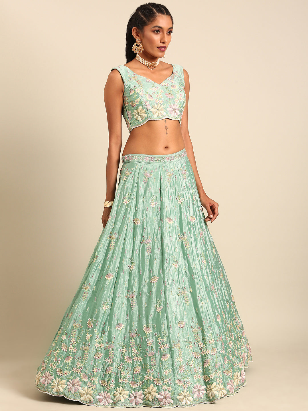 House of Panchhi Sea Green Georgette heavy Sequinse embroidery Lehenga choli & Dupatta