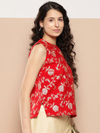 InWeave Women's Red Brocade Halter Top