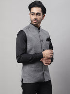 Even Apparels Men's Grey Pure Wool Nehru Jacket