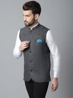 Even Apparels Men's Grey Pure Wool Nehru Jacket