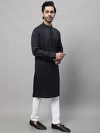 Even Apparels Black Pure Cotton Kurta With Band Collar - Distacart