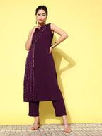 Ahalyaa Women Printed Regular Gotta Patti Kurta with Trousers