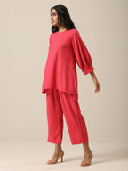 trueBrowns Bright Pink Slub Texture Baggy Sleeve Co-Ord Set | Relove - Distacart