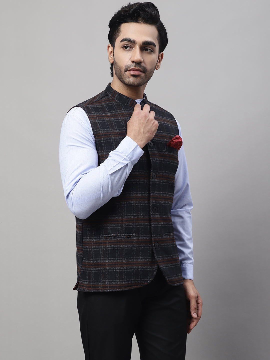 Even Apparels Men's Black Nehru Jacket With Welt Pockets