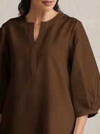 trueBrowns Brown Cotton Blend Short Kurta - Distacart