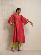 trueBrowns Hot Pink Tissue Flared Kurta Set - Distacart