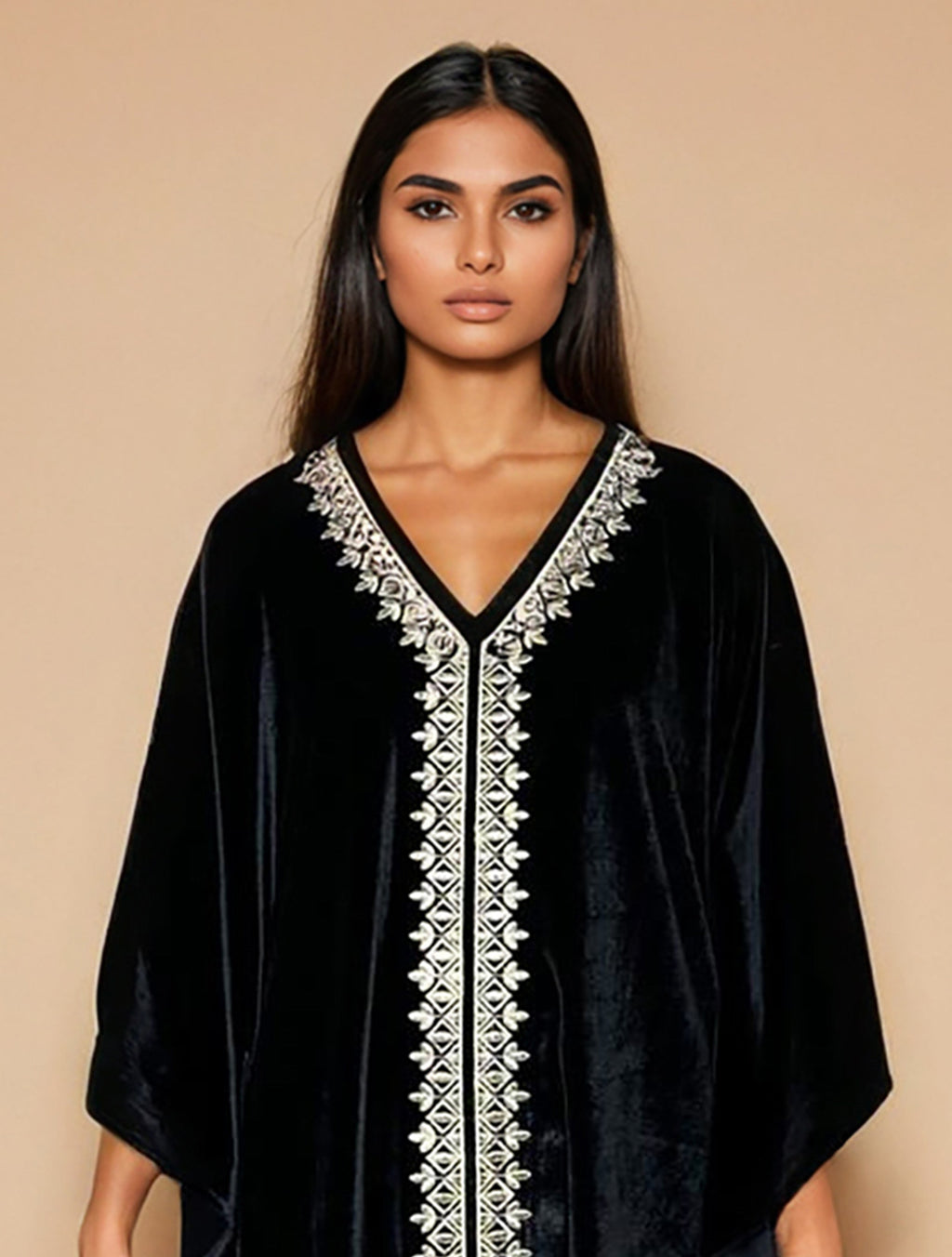 trueBrowns Black Velvet Embroidered Kaftan Kurta Set - Distacart