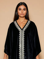trueBrowns Black Velvet Embroidered Kaftan Kurta Set - Distacart
