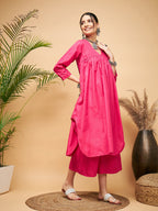 InWeave Women's Fuchsia Flared Kurta Palazzo Set