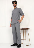 Fabmade Slate Grey Linen Short Kurta Co-Ord Set