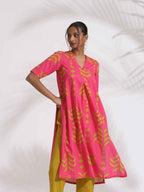 trueBrowns Pink Cotton Print A-line Kurta Set - Distacart