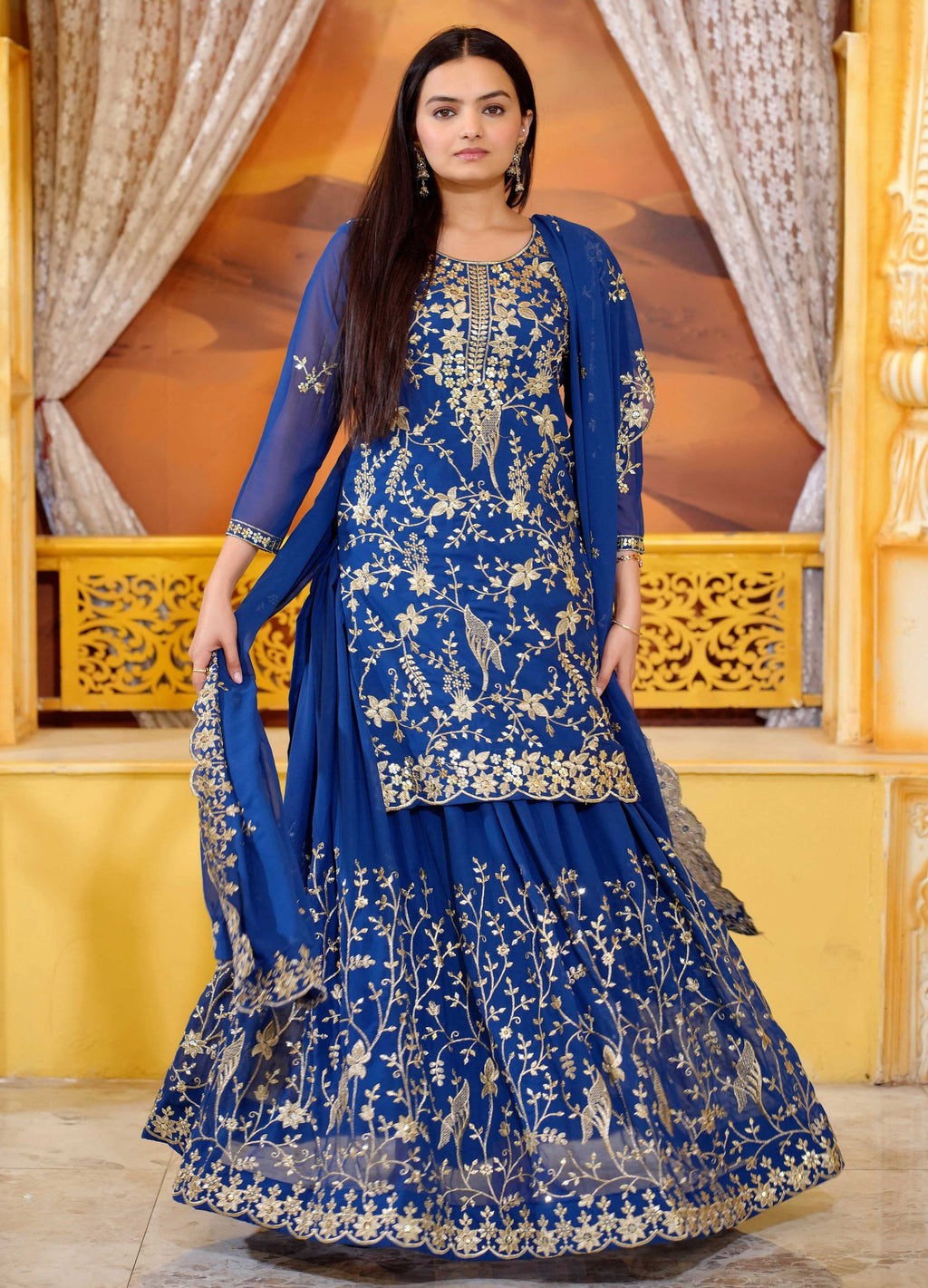 Yash Enterprise Trendy Fox Georgette Sequence Embroidery Readymade Blue Salwar Suit - Distacart