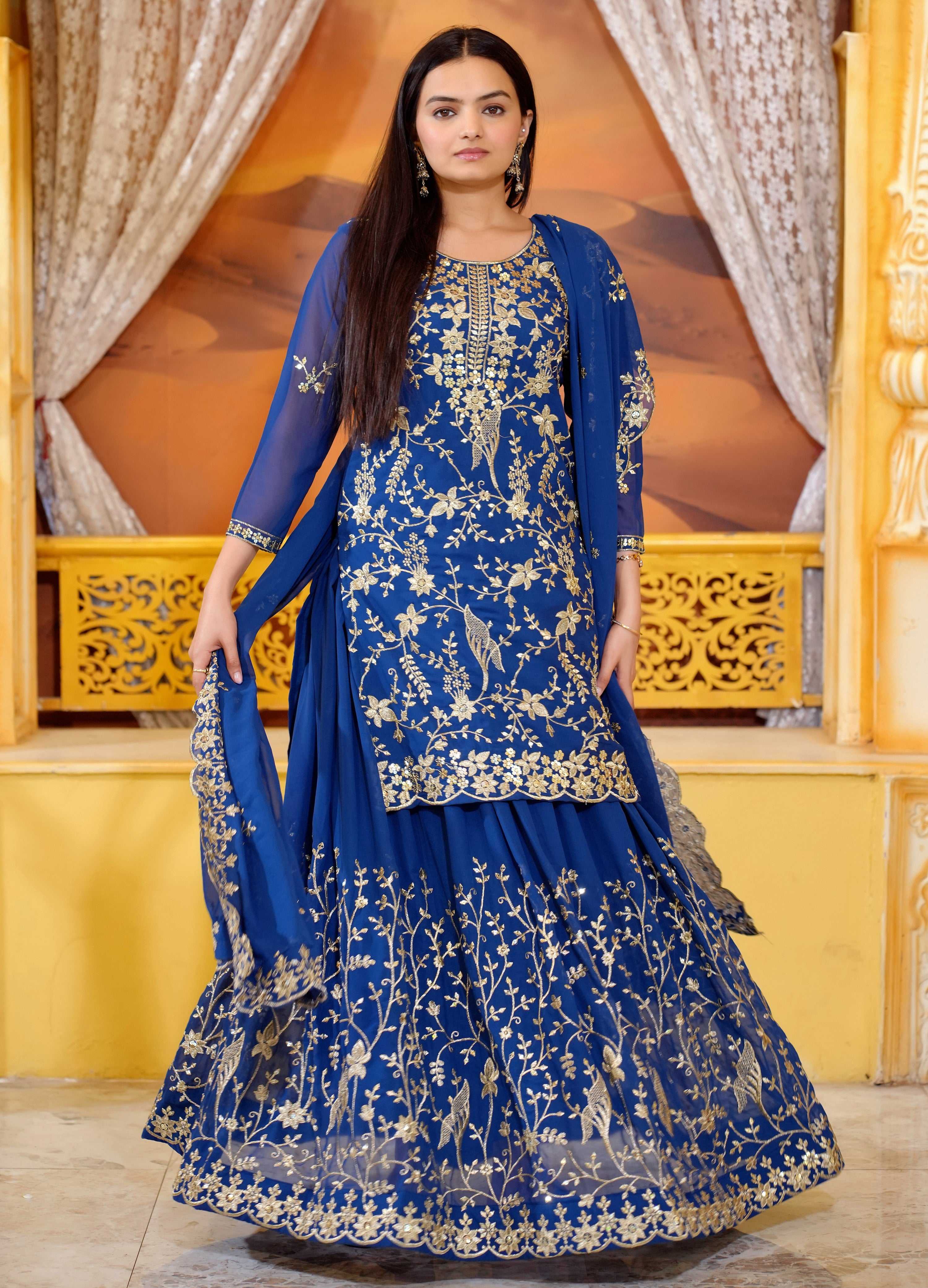 Yash Enterprise Trendy Fox Georgette Sequence Embroidery Readymade Blue Salwar Suit - Distacart