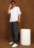 Fabmade Ivory Leaf Linen Kurta