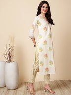 Antaran Cream Pure Cotton Floral Printed Kurta Pant And Dupatta Set - Distacart