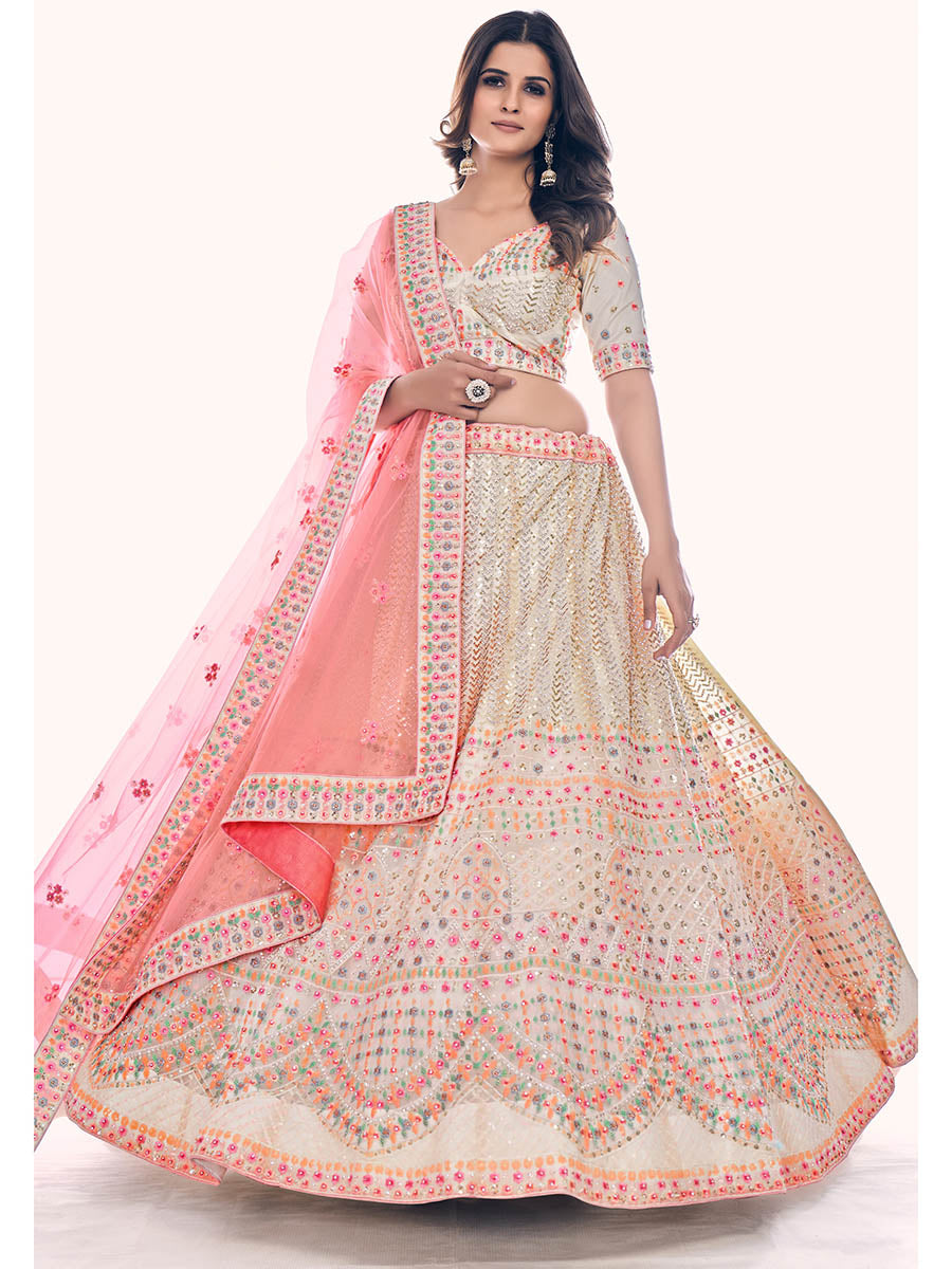 Myra White Soft Net Embroidered Designer Lehenga Choli