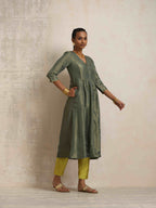 trueBrowns Green Tissue A-line Kurta Set - Distacart