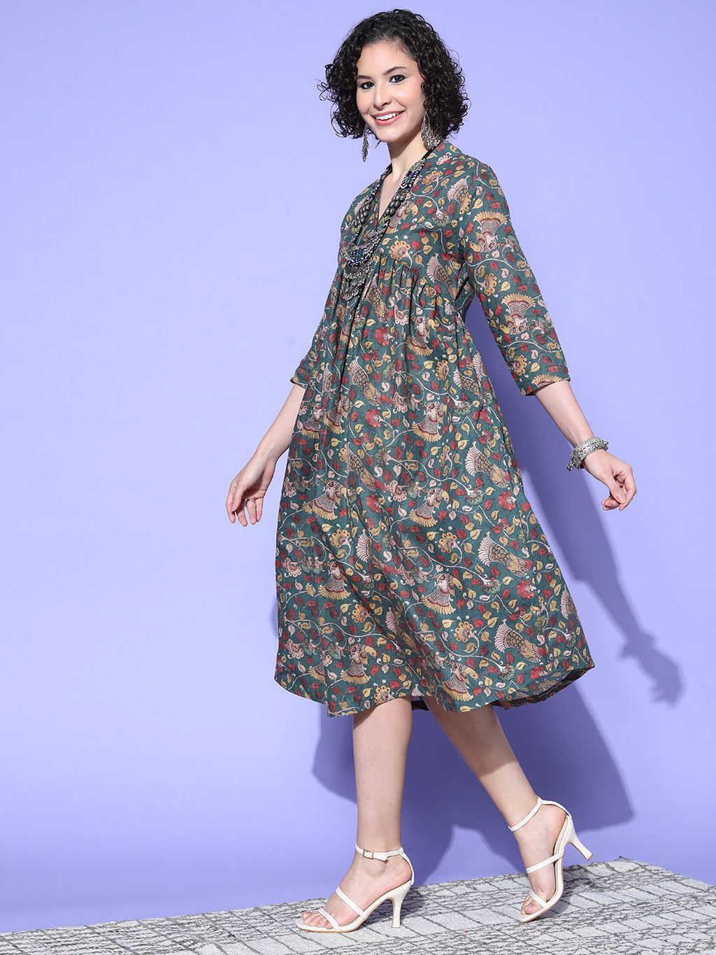 InWeave Women's Green Jaal Print Dress - Distacart