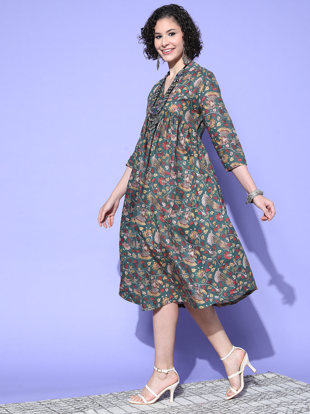 InWeave Women's Green Jaal Print Dress - Distacart