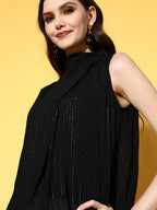 InWeave Women's Black Lurex Tie Up Top