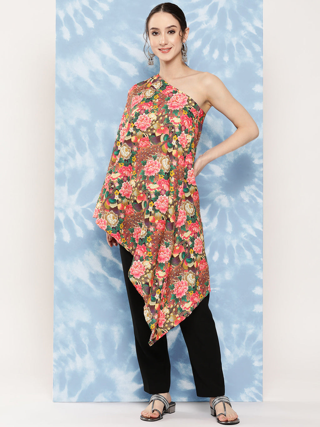 InWeave Women's Mutli Peacock Japanese Art Oneshoulder Top