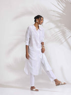 trueBrowns White Cotton Schiffli Shirt Kurta Set - Distacart