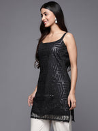 Ahalyaa Square Neck Printed Embellished Crepe Tunic