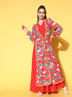 Ahalyaa Floral Printed Tie-Ups Maxi Ethnic Dress - Distacart