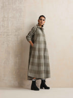 trueBrowns Green Check Flared Winter Dress - Distacart