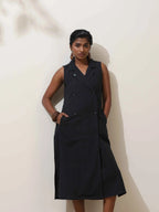 trueBrowns Black Cotton Linen Dress - Distacart