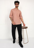 Fabmade Men’S Peach Linen Short Kurta