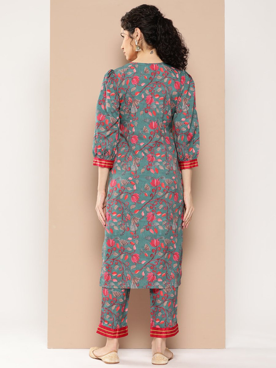 Ahalyaa Women Floral Printed Regular Gotta Patti Kurta with Trousers