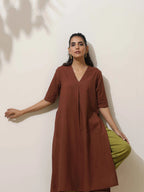 trueBrowns Brown Cotton Linen Kurta Pant Set - Distacart