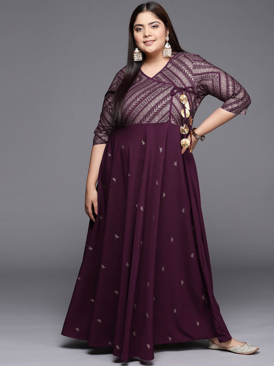 Ahalyaa Plus Size V-neck Maxi Ethnic Dress - Distacart