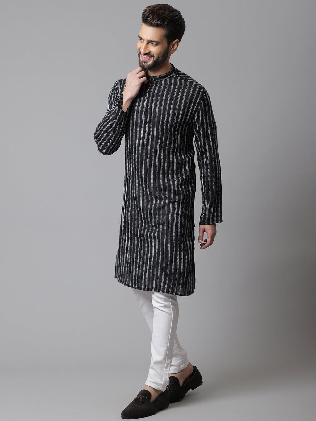 Even Apparels Black Pure Cotton Kurta With Band Collar - Distacart
