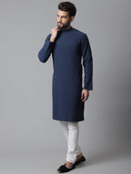 Even Apparels Blue Solid Kurta With Band Collar - Distacart