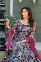 Anaita Grey Tabby Silk Stitched Anarkali Suit With Thread & Sequence Work - Distacart