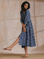 trueBrowns Indigo Dabu Overall Print Cotton Wrap Dress - Distacart