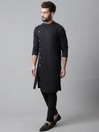 Even Apparels Black Pure Cotton Kurta With Band Collar