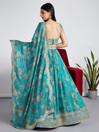 House of Panchhi Sea Green Colour Organza Floral Design Digital Print Lehenga Choli & Dupatta