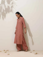 trueBrowns Peach Cotton Linen Kurta Pant Set - Distacart