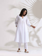 trueBrowns White Slub Kurta Set - Distacart