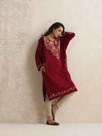trueBrowns Maroon Kashmiri Floral Embroidered Woollen Phiran Kurta - Distacart