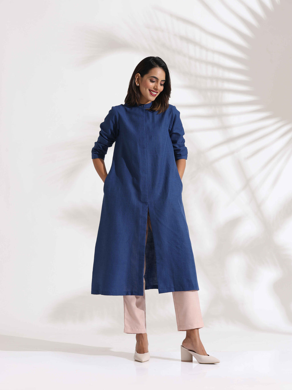trueBrowns Blue Slub Kurta Set - Distacart