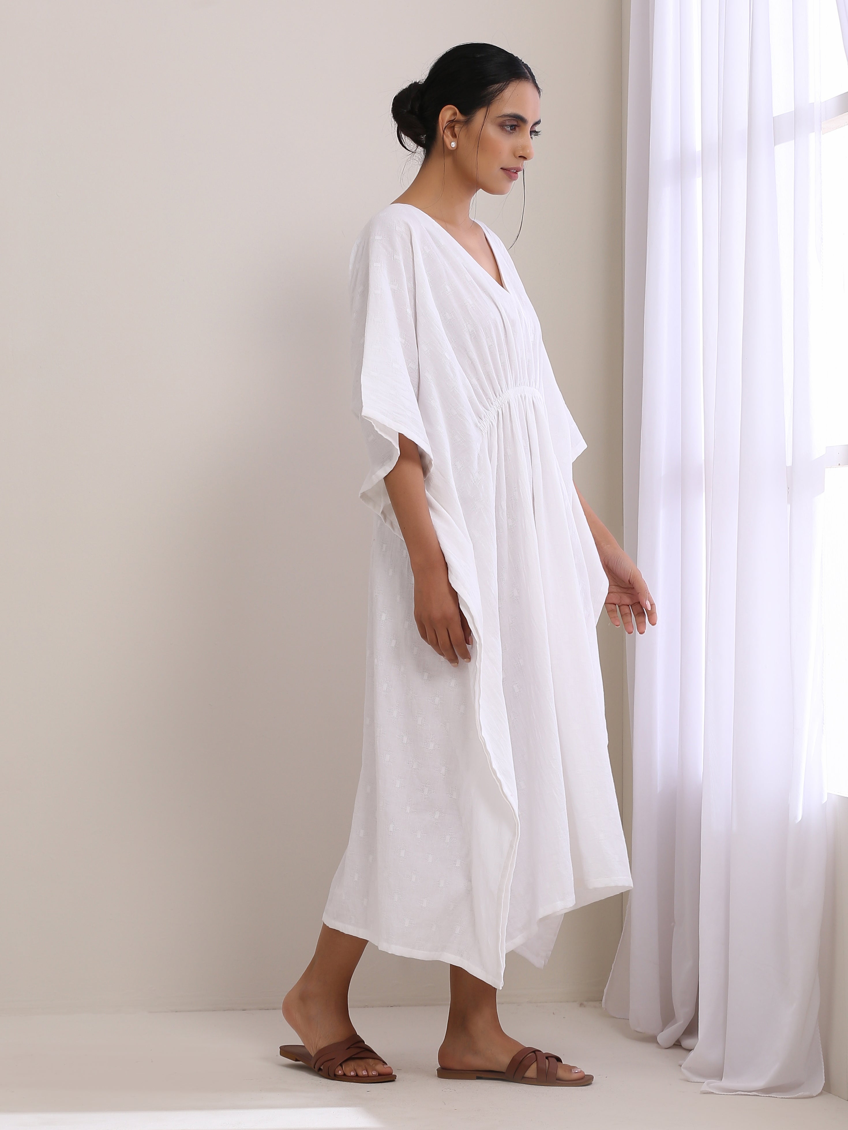 trueBrowns White Dobby Kaftan Dress | Relove - Distacart