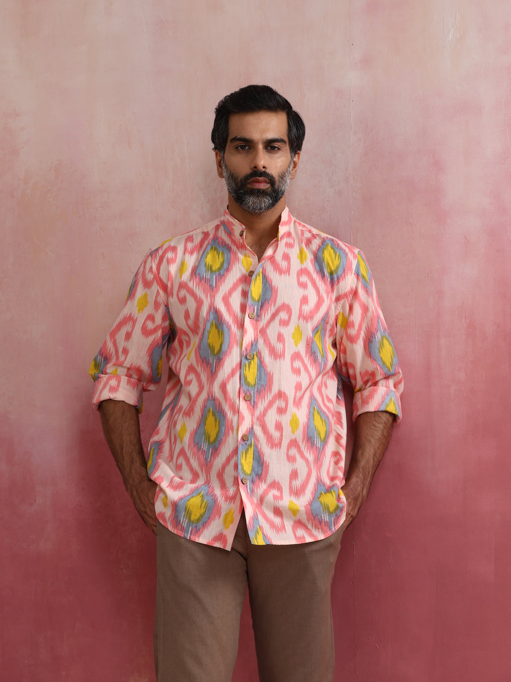 trueBrowns Men's Lime Ikat Print Cotton Shirt