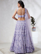 House of Panchhi Lavender Georgette Sequins And Thread Embroidery Lehenga Choli & Dupatta