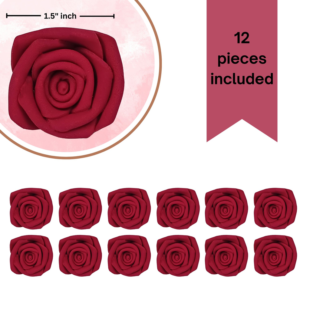 confect sugar roses topper sugar roses for cake decorations edible rich deep burgandy rose pack of 12